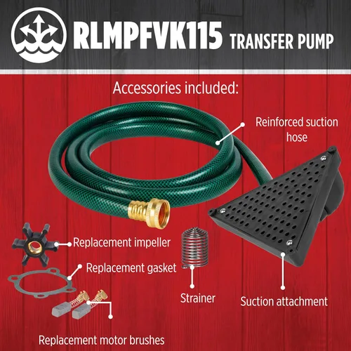 Miniatura 5 de Red Lion RLMPFVK115 14942025 Bomba de transferencia multiusos no sumergible de 115 voltios 350 GPH con kit de accesorios, color blanco