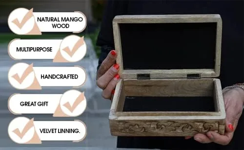 Miniatura 3 de DharmaObjects Caja de almacenamiento de madera tallada a mano con árbol de la vida celta (morado, grande)