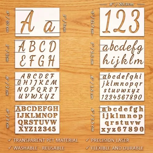 Miniatura 3 de DLY Lifestyle Plantillas de letras grandes para pintar sobre madera, 50 plantillas de alfabeto y números para manualidades reutilizables, letras