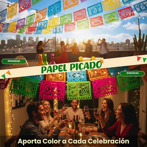 Miniatura 3 de DomeStar - Decoración de fiesta mexicana, pancarta de papel picado de plástico de 18 pies, banderines de fiesta de Cinco de Mayo para suministros