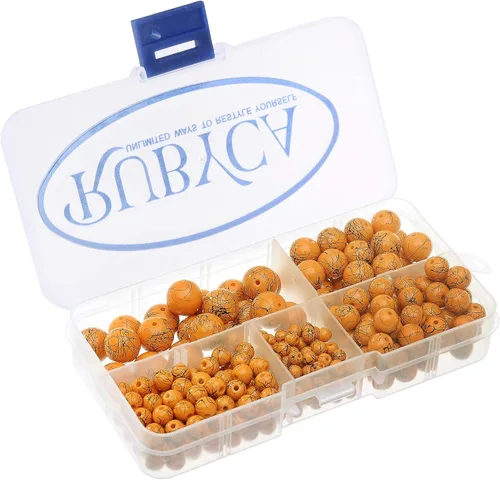 Miniatura 4 de RUBYCA 300 cuentas de vidrio sueltas de varios tamaños para la fabricación de joyas, naranja opaco, salpicaduras de pintura negra