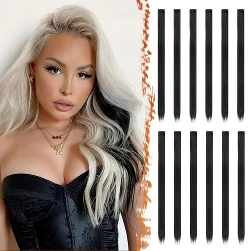 BARSDAR Extensiones de cabello negro con clip, extensiones de cabello con clip de color para mujer, 22 pulgadas, 12 piezas, extensiones sintéticas