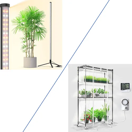 Barrina Luces de cultivo T10 para plantas de interior con soporte + mini invernadero de 4 niveles con luz LED de cultivo para plantas de interior