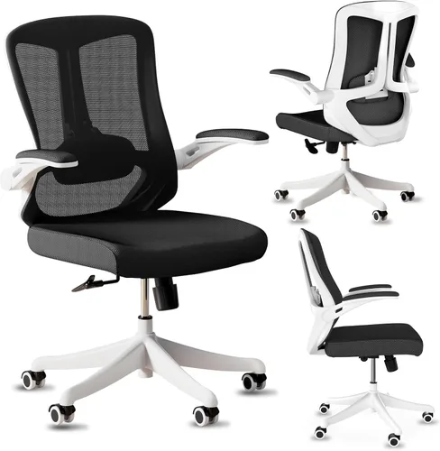 Miniatura 13 de Silla de oficina de malla, ergonómica con soporte lumbar, color negro, estilo moderno, respaldo de malla, bloqueo de inclinación de 90-135