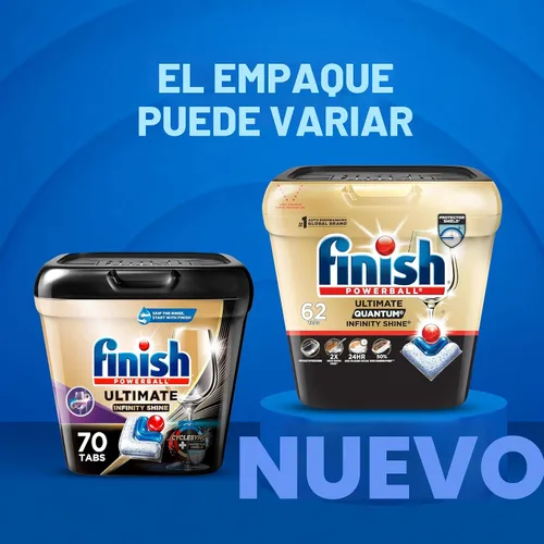 Miniatura 10 de Finish Ultimate Infinity Shine - Cápsulas para lavavajillas, detergente sin necesidad de pre-enjuague, elimina manchas quemadas, con Protector