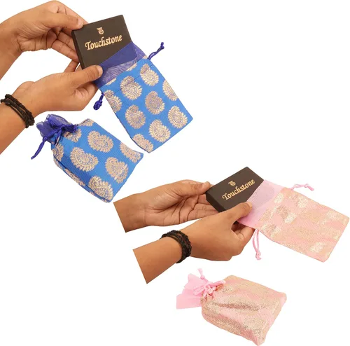 Miniatura 9 de Touchstone Preciosas bolsas de envoltura de regalos reutilizables, respetuosas con el medio ambiente, grandes con cordón de brocado Paisley