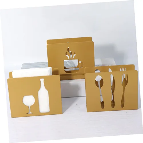 Miniatura 4 de HOMSFOU Metal Square Napkin Holder Upright Napkin Stand with Cutlery Design for Restaurant and Home Table Use