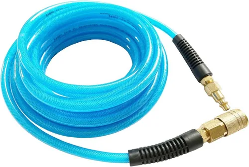 SANFU Poliuretano (PU) reforzado 1/4 "ID (0.248 x 0.386 in) x 25 pies, manguera de aire con acoplador rápido y enchufe giratorio MNPT de latón