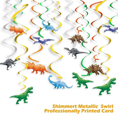 Miniatura 5 de Remolino Colgante de Dinosaurio Acuarela - 24 Piezas Decoraciones de Fiesta de Dinosaurios para Niños Varones Suministros de Fiesta de Cumpleaños