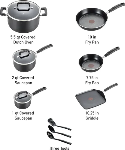 Miniatura 2 de T-fal Signature - Juego de utensilios de cocina antiadherentes de 12 piezas, apto para horno y parrilla hasta 350°F, ollas y sartenes, juego de Ónice