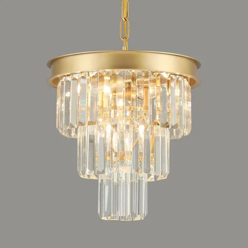 Weesalife Candelabros de Cristal para Comedor Lámparas sobre Mesa, 4 Luces Modernas Lámpara Colgante de Cristal Dorado, 3 Niveles Candelabros