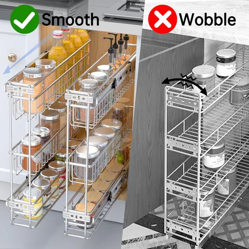 Miniatura 9 de JOWBOOW Organizador de gabinete extraíble estrecho (4⅜" de ancho x 18⅛" de profundidad), estante de especias extraíble, estante de especias