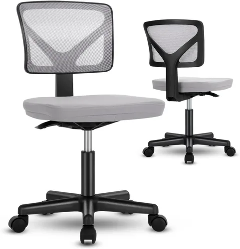 Miniatura 14 de DUMOS Sillas de oficina pequeñas con ruedas, ergonómicas ajustables para escritorio doméstico, silla giratoria rodante de trabajo sin brazos, Gris