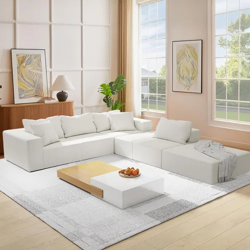 Miniatura 5 de Sofá modular en forma de L de 170 pulgadas, sofá de chenilla Cloud con 6 almohadas, sofá personalizable sin montaje para sala de estar y dormitorio