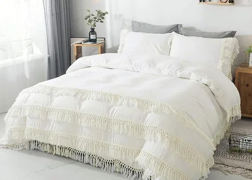 Miniatura 23 de Edredón hippie puro con borlas para dormitorio, manta bohemia con flecos indios, funda de edredón de algodón para mujer con fundas de almohada