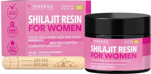 Himalayan Shilajit para mujeres con ácido fúlvico, ácido húmico y más de 80 oligominerales – 500 mg de resina Shilajit de grado dorado de 16.000