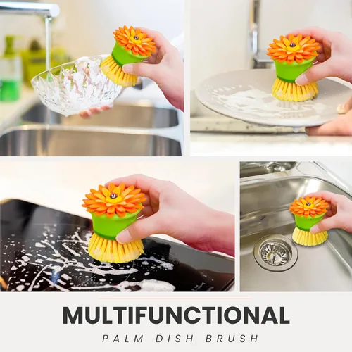 Miniatura 7 de Vigar Cepillo de Limpieza de Palmas con Flor para Platos con Soporte, Cepillos de Cocina Perfectos para Platos, Cepillo de Fregadero y Cepillos