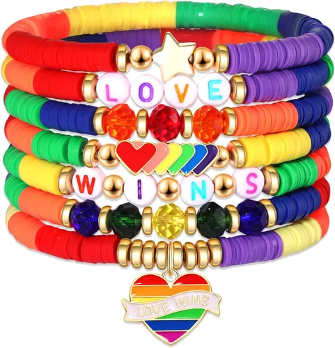 Miniatura 252 de Surfer Heishi - Pulseras apilables para mujer, apilables, de vinilo arcoíris, disco de arcilla, pulseras elásticas para la amistad, joyería bohemia