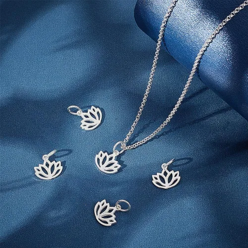 Miniatura 4 de SUNNYCLUE 1 caja de plata de ley con diseño de flor de loto y flor de la vida, colgantes de loto hueco para hacer joyas, aretes, collares, pulseras
