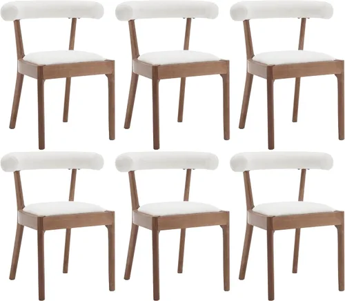 Miniatura 12 de Kmax Sillas de comedor de mediados de siglo, sillas de cocina de tela moderna con marco con acabado de nogal natural, respaldo curvado de lino, beige