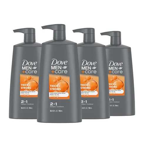 DOVE MEN+ CARE Champú 2 en 1 + acondicionador grueso + fuerte 4 unidades para fortalecer el cabello desde la raíz hasta las puntas, con calcio, 25.4
