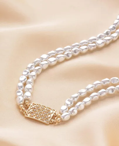 Miniatura 2 de DAZLIME Collar de perlas de cristal para novia, collares de perlas para mujer, medallón con dije de forma irregular, gargantilla delicada para niñas