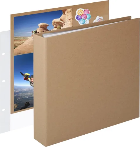 1DOT2 Álbum de fotos de scrapbook DIY grande de 12 x 12 pulgadas con 3 anillos, diario con 30 fundas de plástico, 60 páginas y cubierta de papel