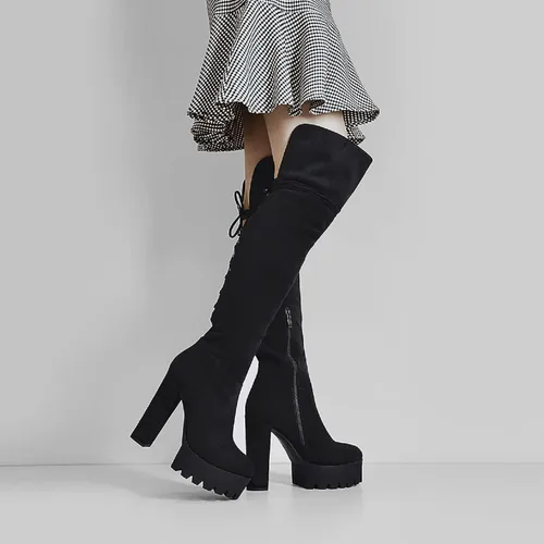 Miniatura 3 de Richealnana Botas altas hasta la rodilla con plataforma y cordones con cremallera lateral para mujer