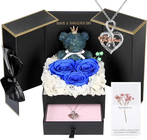 Miniatura 16 de AddWel Regalos para el Día de la Madre, para mamá de hija e hijo, para cumpleaños, rosas reales preservadas con collar de plata de ley con I Love