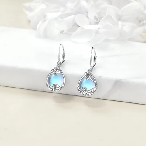 Miniatura 213 de Aretes colgantes con forma de lágrima de filigrana de piedra lunar de plata de ley 925 con cierre de palanca para mujer, regalos de joyería