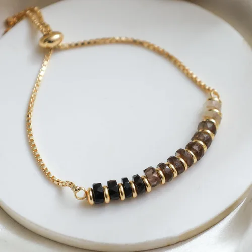Miniatura 86 de Natural Heishi Beads With Spacers Slider Bracelet Gemstone Healing Jewelry With 14k Yellow Gold Plated 8- Inch Adjustable Length