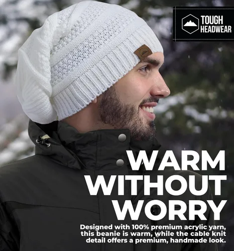 Miniatura 10 de Slouchy Cable tejido Gorro de lana por Tough Headwear – Gorro de lana de gran tamaño Sombreros Gorros Graves Sombreros Para Hombres y Mujeres