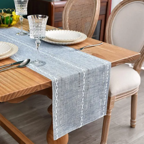 Miniatura 8 de Camino de mesa rústico de granja con rayas trenzadas, caminos de mesa bordados, decoraciones de mesa para cocina, sala de estar, comedor, días