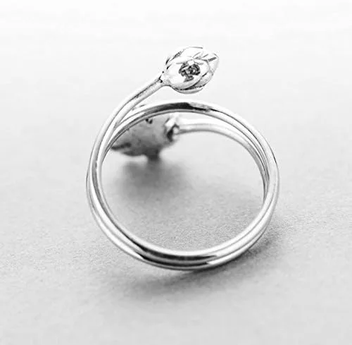 Miniatura 4 de Innovador anillo abierto de plata de ley de loto negro, Plata de ley
