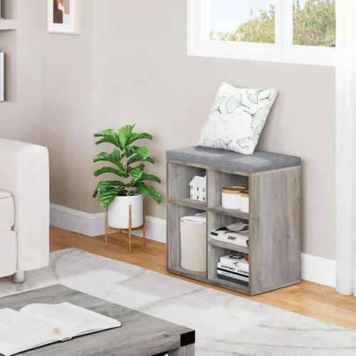 Miniatura 4 de coucheta Banco de almacenamiento de zapatos con cojín, armario de zapatos con asiento de cubo, banco pequeño con estante ajustable de 3 niveles