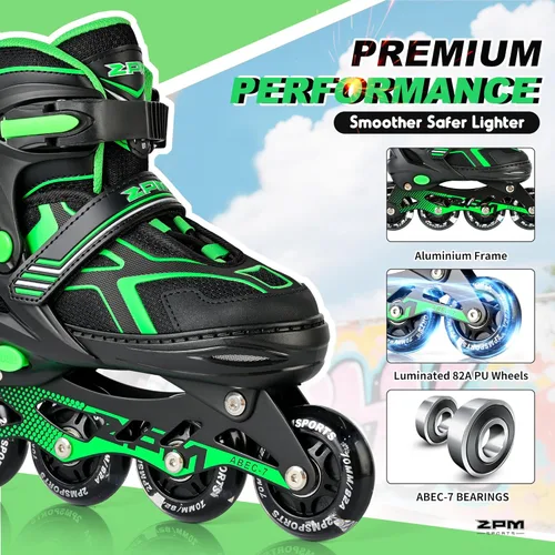 Miniatura 4 de 2PM SPORTS - Patines en línea ajustables Torinx verde para niños, patines divertidos para principiantes para niños, jóvenes, niñas, hombres