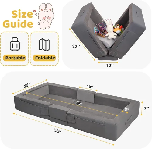 Miniatura 2 de ENITYA Cama de viaje para niños pequeños, portátil, plegable, de espuma suave, sin montaje, funda lavable, rieles de seguridad integrados, compacta