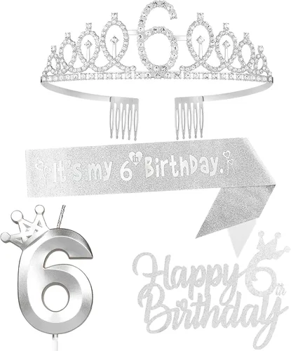 Miniatura 32 de Decoraciones de cumpleaños número 7 para niña, que incluyen corona/tiara de cumpleaños número 7, banda, adorno para pastel de cumpleaños y velas