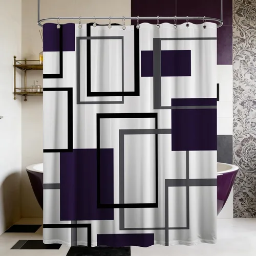 Miniatura 82 de Cortina de Ducha en Blanco y Negro Geométrica Cortinas de Ducha para Decoración de Baños de Hombres Juego de Cortina de Baño en Negro Blanco y Gris