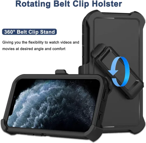 Miniatura 2 de Funda para iPhone 11 Pro Max con funda de clip para cinturón, 2 protectores de pantalla, protección contra caídas de grado militar, cuerpo completo