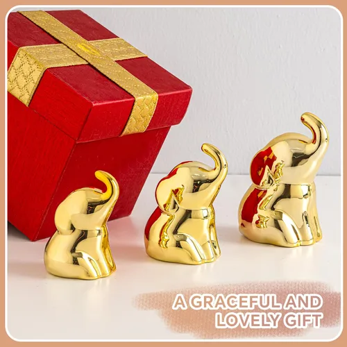 Miniatura 6 de Juego de 3 bonitas estatuas de elefante dorado, pequeños detalles decorativos para estantes, sala de estar y dormitorio, regalos para amante