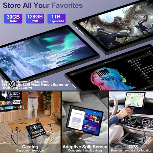 Miniatura 2 de Tablet Android 15 2025 con teclado Gemini AI, Tablets de electrónica de 30GB+128GB de ocho núcleos con pantalla IPS HD de 10 pulgadas, 8000mAh