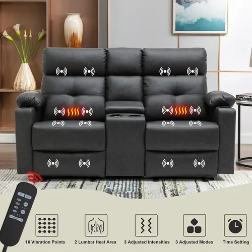 Miniatura 4 de Sofá Biplaza Reclinable Eléctrico con Consola, Sofá Biplaza Reclinable Eléctrico con Calor y Masaje, Reposapiés Extendido, Sofá Biplaza Reclinable