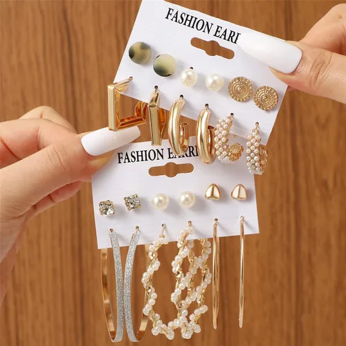 Miniatura 9 de Juego de 45 pares de aretes de aro dorados para niñas y mujeres, juego de aretes gruesos trenzados pequeños y grandes, aretes para mujer, paquete
