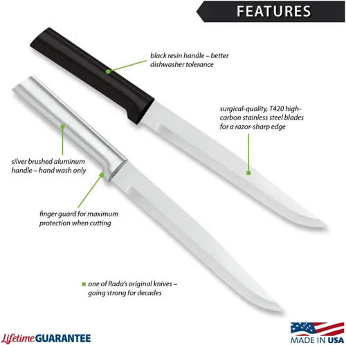 Miniatura 2 de Rada Cuchillo rebanador de cubiertos (W207), hoja de acero inoxidable de 7 pulgadas, mango negro, paquete de 2