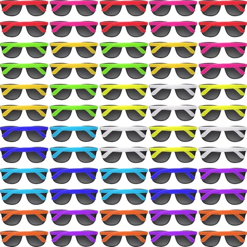 Miniatura 9 de Paquete de 60 lentes de sol de neón – 10 colores, estilo 80 novedosos lentes de sol para premios de aula, relleno de bolsas de golosinas, fiesta
