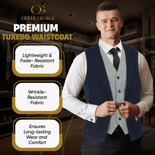 Miniatura 39 de Oliver George Chaleco formal de esmoquin en capas para hombre, chaleco de traje de negocios