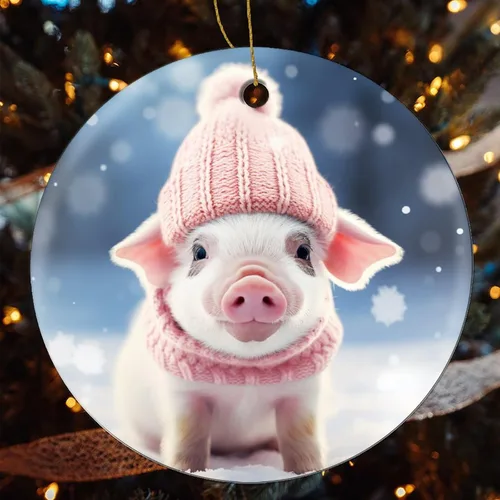 Miniatura 4 de Adorno de animales de granja, cerdo, adornos para árbol de Navidad, animales de granja para niños y niñas, decoración redonda de cerámica
