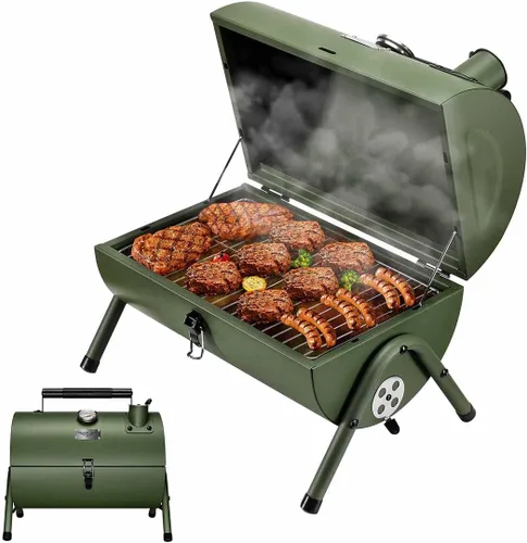 Miniatura 8 de MAISON HUIS Barbacoa de carbón portátil ajustable, multifuncional, metálica, pequeña, para barbacoa, ahumador, para senderismo al aire libre (Negro)