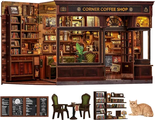 Miniatura 14 de Fsolis Kit de rincón de libros – Kit de casa en miniatura para adultos, estantería 3D rompecabezas de madera Booknook Music Librero Diorama regalos